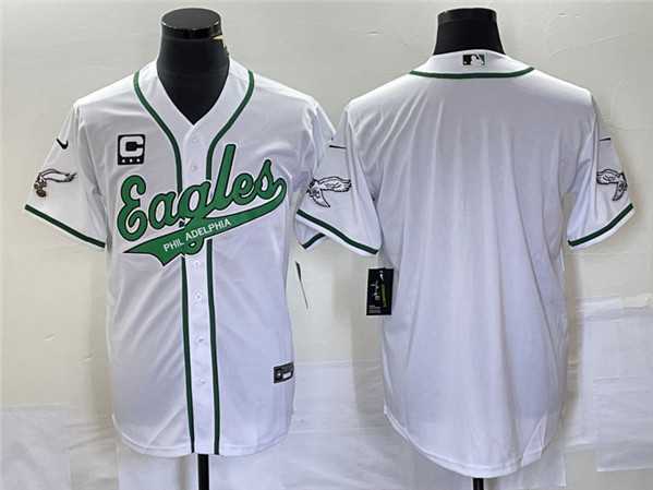 Mens Philadelphia Eagles Blank White With C Patch Cool Base Stitched Baseball Jersey